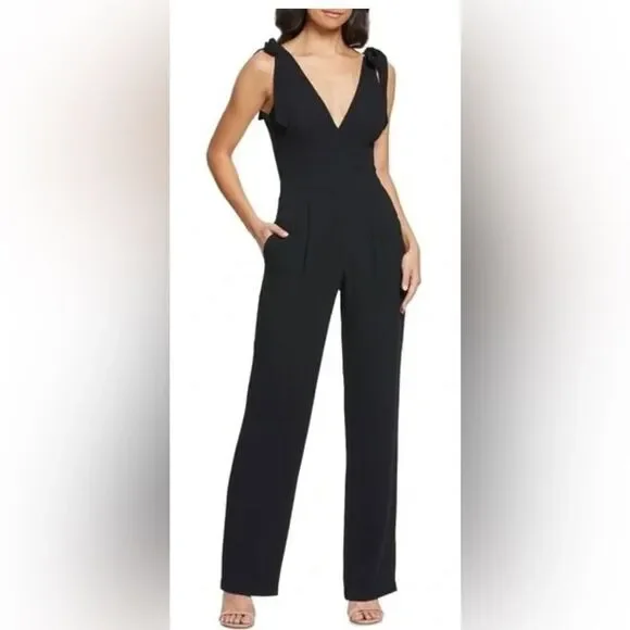 Dress The Population Maria Tie Shoulder Jumpsuit Women’s Black Size XS